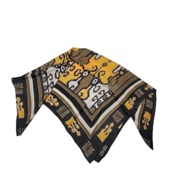 Mustard Yellow Handpainted Square Silk Scarf - NEW - Picture 2 of 7